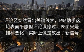 评论区突然冒出关键线索，P站助手这轮表面平静但评论没停过，表面只是推荐变化，实际上像是放出了新信号