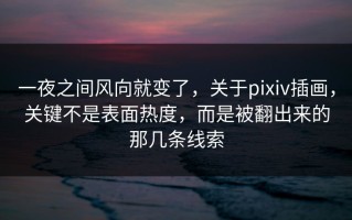 一夜之间风向就变了，关于pixiv插画，关键不是表面热度，而是被翻出来的那几条线索