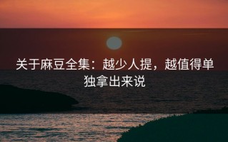 关于麻豆全集：越少人提，越值得单独拿出来说