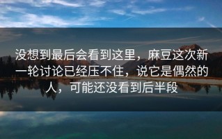 没想到最后会看到这里，麻豆这次新一轮讨论已经压不住，说它是偶然的人，可能还没看到后半段