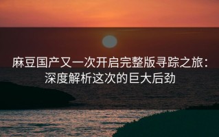 麻豆国产又一次开启完整版寻踪之旅：深度解析这次的巨大后劲