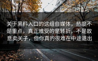 关于黑料入口的这组自媒体，热度不是重点，真正难受的是转折，不是故意卖关子，但你真的很难在中途退出