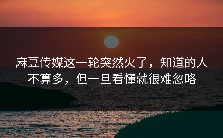 麻豆传媒这一轮突然火了,知道的人不算多,但一旦看懂就很难忽略 麻豆传媒这一轮突然火了,知道的人不算多,但一旦看懂就很难忽略
