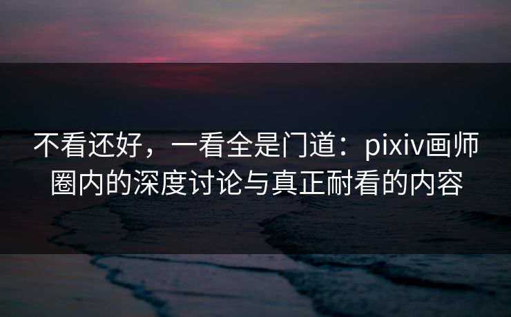 不看还好，一看全是门道：pixiv画师圈内的深度讨论与真正耐看的内容-第1张图片-p站短视频 - p站助手精选网